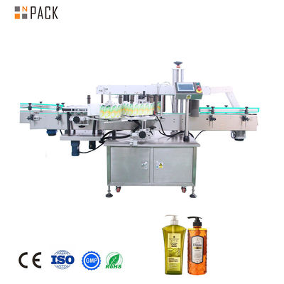 Máy dán nhãn chai dầu gội hình vuông hai mặt tự động với điều khiển PLC